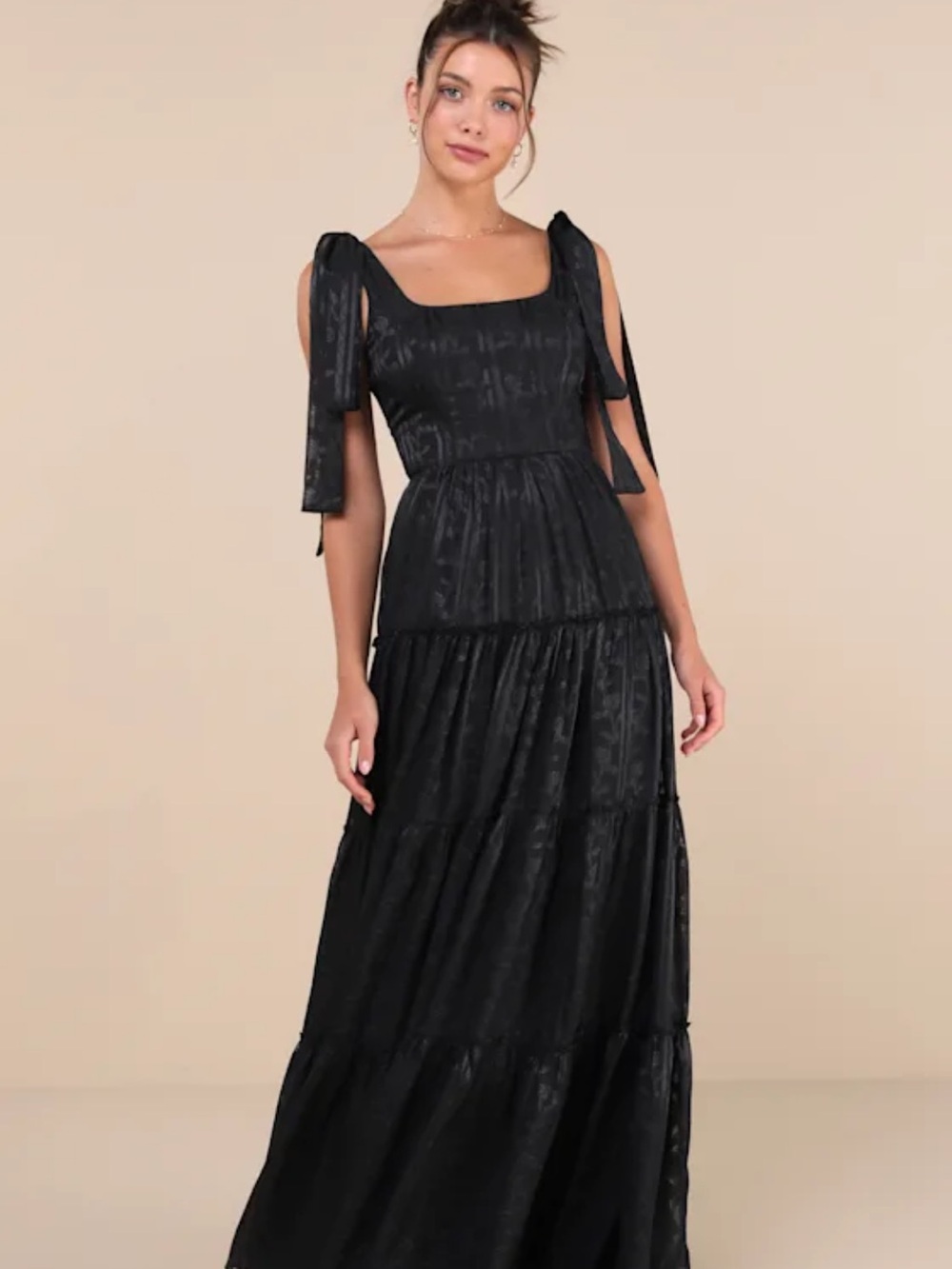Lulu's Black Tie-Shoulder Maxi Dress
